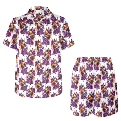 Chihuahua Purple Floral Men's Beach Shirt and Shorts Set