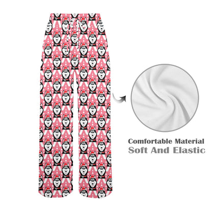 Siberian Huskies Christmas Themed Print Design LKS302 Women's Wide Leg Lounge Pants
