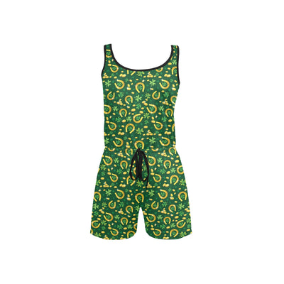 Shamrock Horse Shoes Saint Patrick's Day Print Design LKS307 Women's Sleeveless Romper