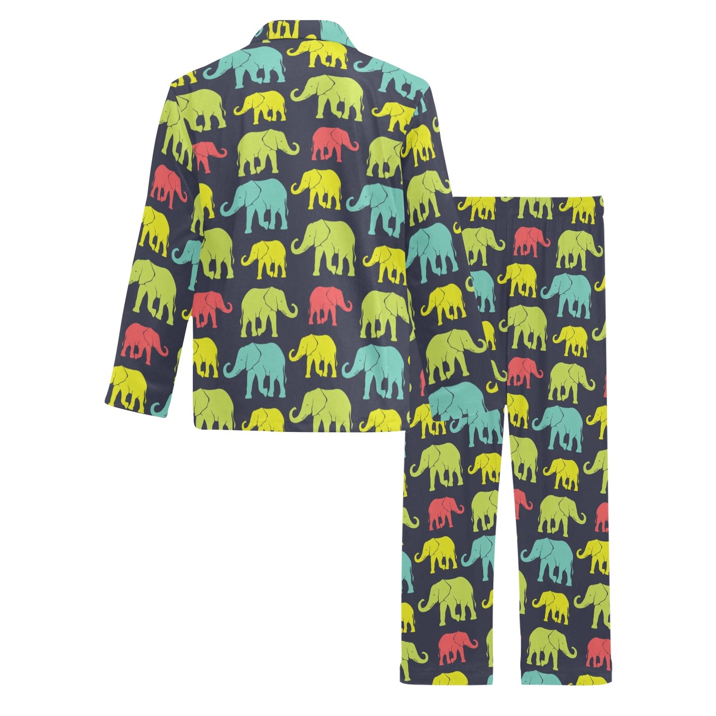 Elephant Neon Color Print Pattern Men's Long Pajama Set