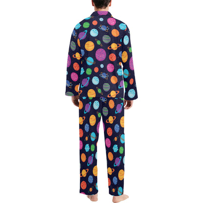 Planet Multicolor Print Design LKS302 Men's Long Pajama Set