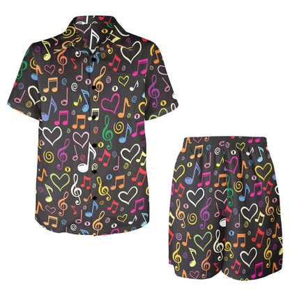 Music note Pattern Print Design A01 Men's Beach Shirt and Shorts Set