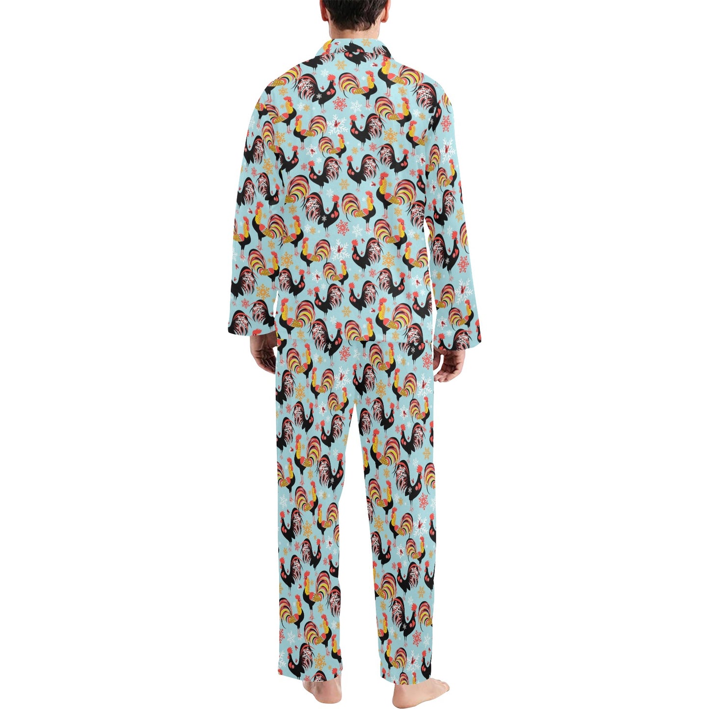 Rooster Themed Design Men's Long Pajama Set