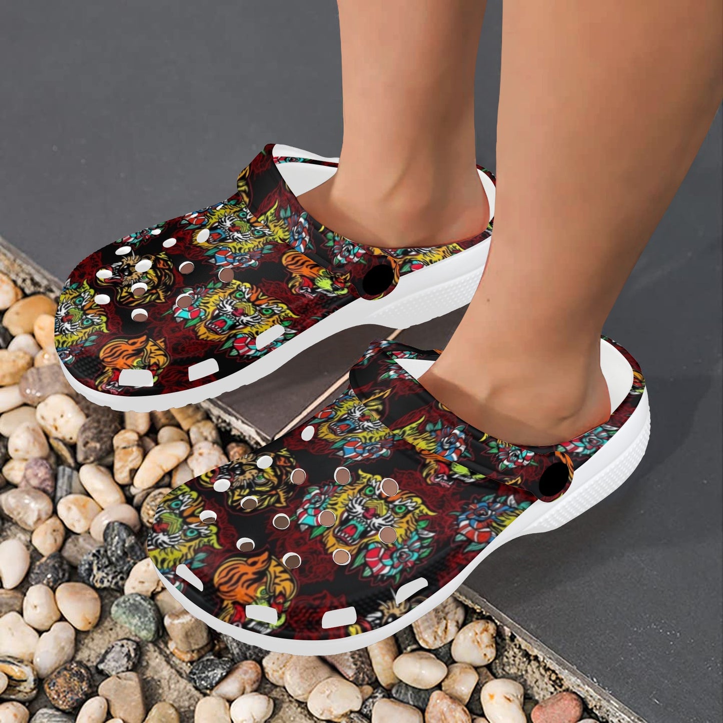 Tattoo Tiger Colorful Design Unisex Clogs Shoes
