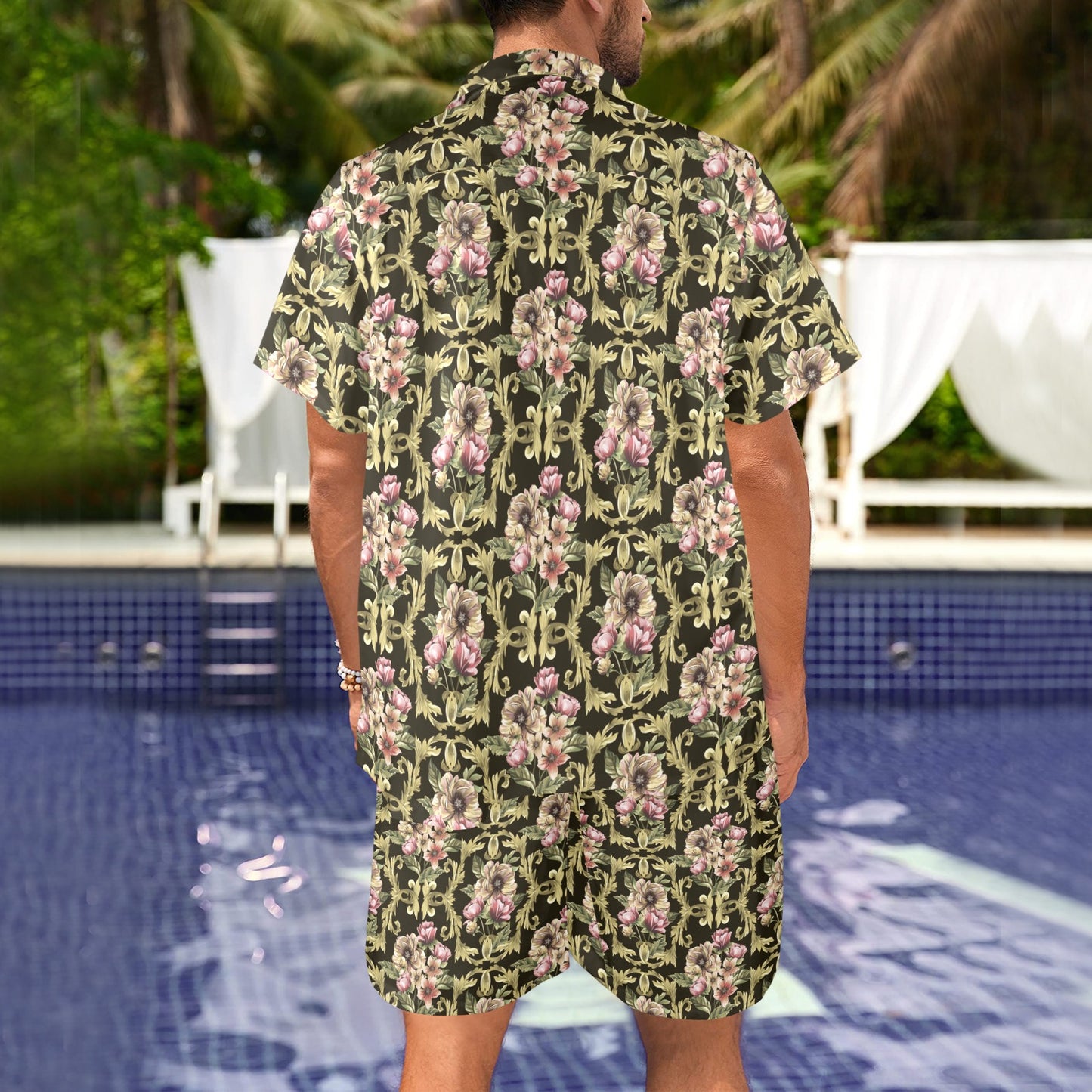 Baroque Pattern Print Design 02 Men's Beach Shirt and Shorts Set
