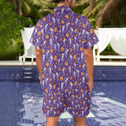 Skeleton Halloween Dance Print Design LKS304 Men's Beach Shirt and Shorts Set