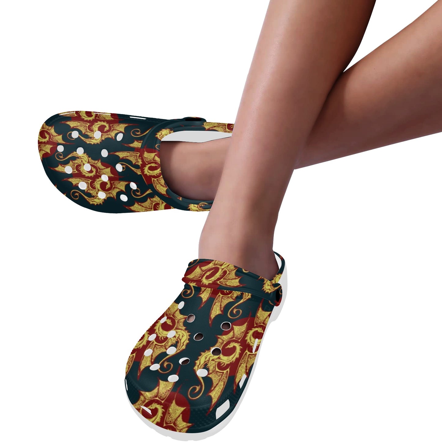 Dragons Gold Design Pattern Unisex Clogs Shoes