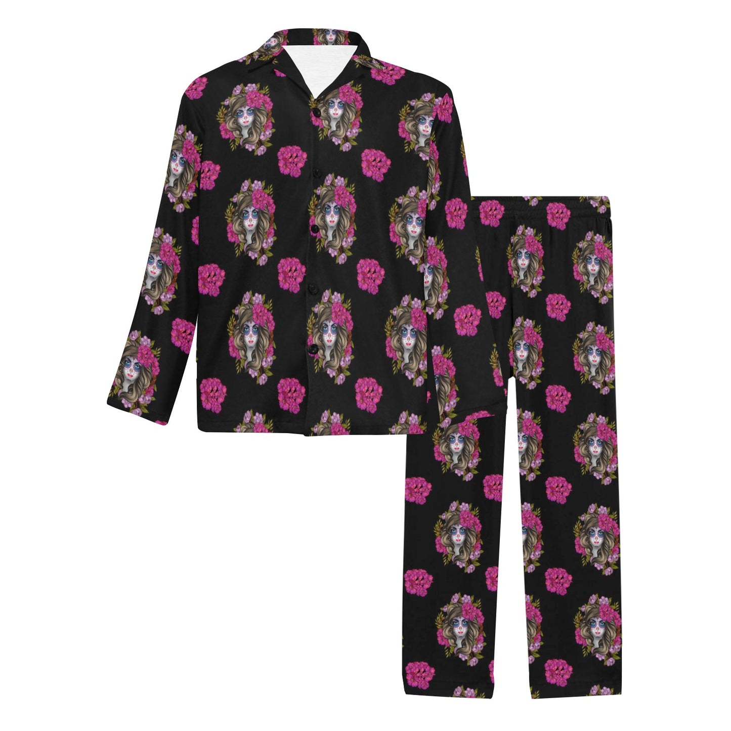 Day of the Dead Makeup Girl Men's Long Pajama Set
