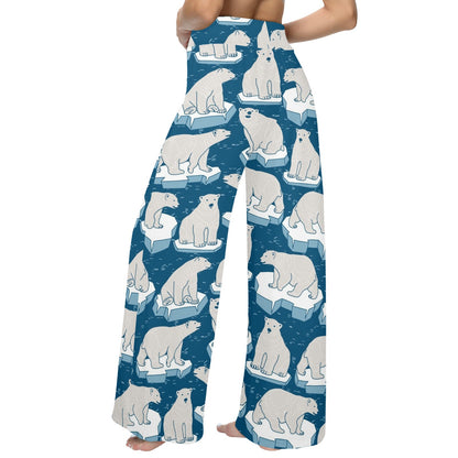 Polar Bear Pattern Print Design PB03 Women's Wide Leg Lounge Pants