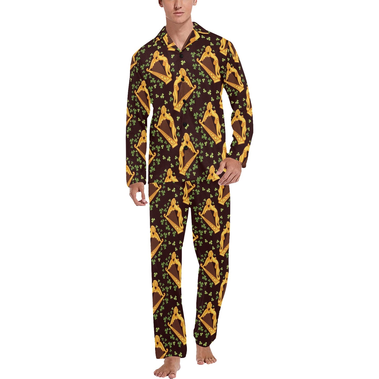Harp Pattern Print Design 02 Men's Long Pajama Set
