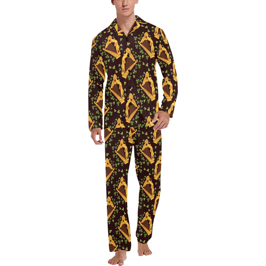 Harp Pattern Print Design 02 Men's Long Pajama Set