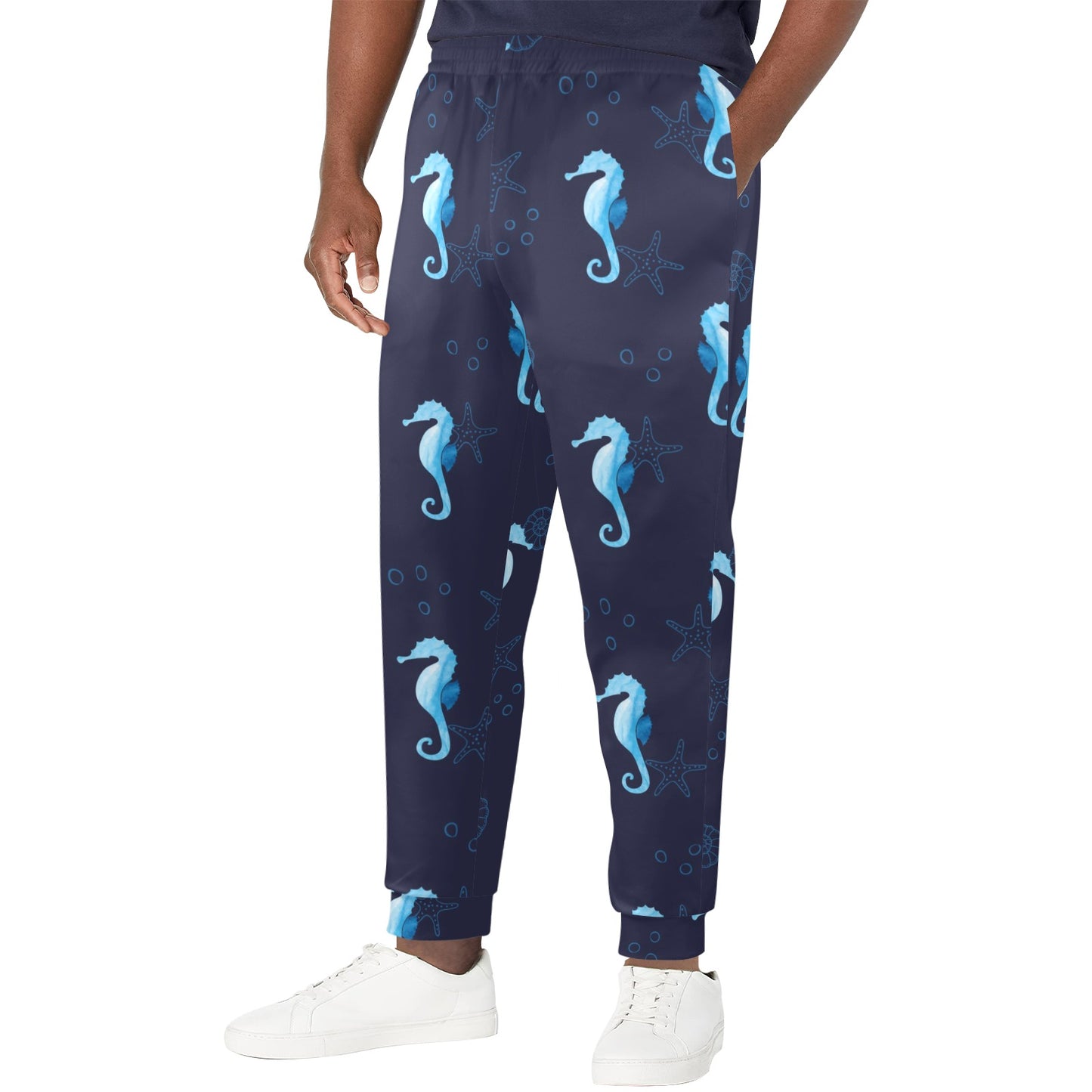 SeaHorse Blue neon Pattern Print Design 03 Men's Casual Track Pants