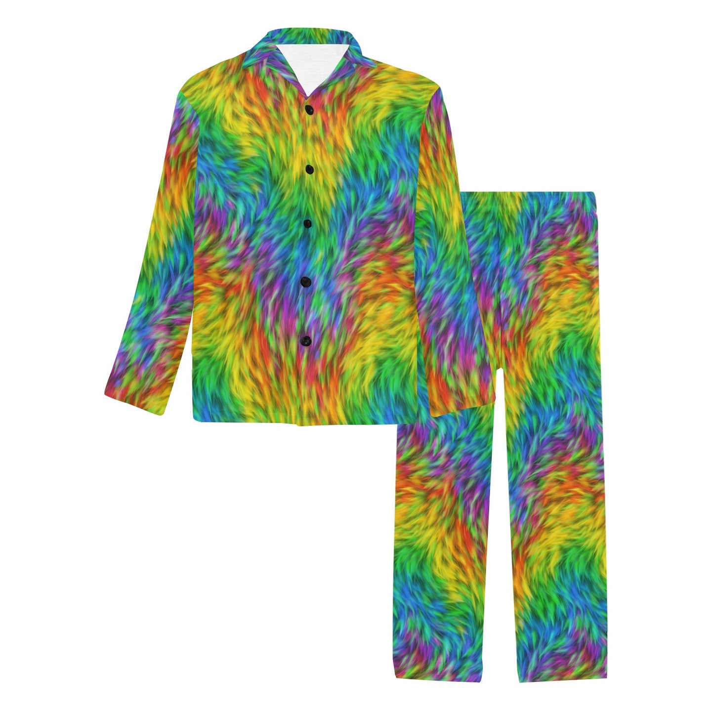 Rainbow Fur Design Print Men's Long Pajama Set