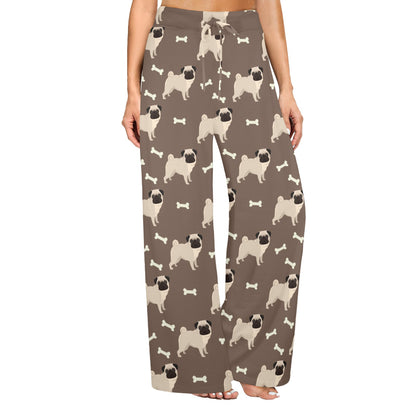 Pug Pattern Print Design A02 Women's Wide Leg Lounge Pants