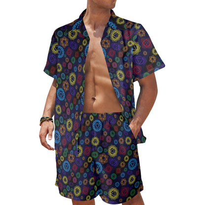 Chakra Colorful Print Pattern Men's Beach Shirt and Shorts Set