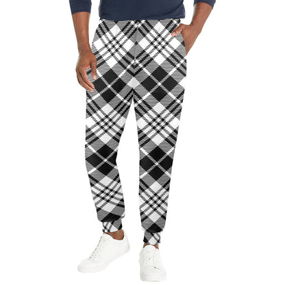 Plaid Black White Pattern Print Design A02 Men's Casual Track Pants