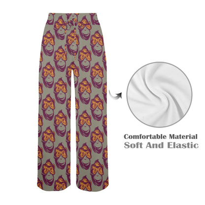 Chimpanzee Pattern Print Design 02 Women's Wide Leg Lounge Pants
