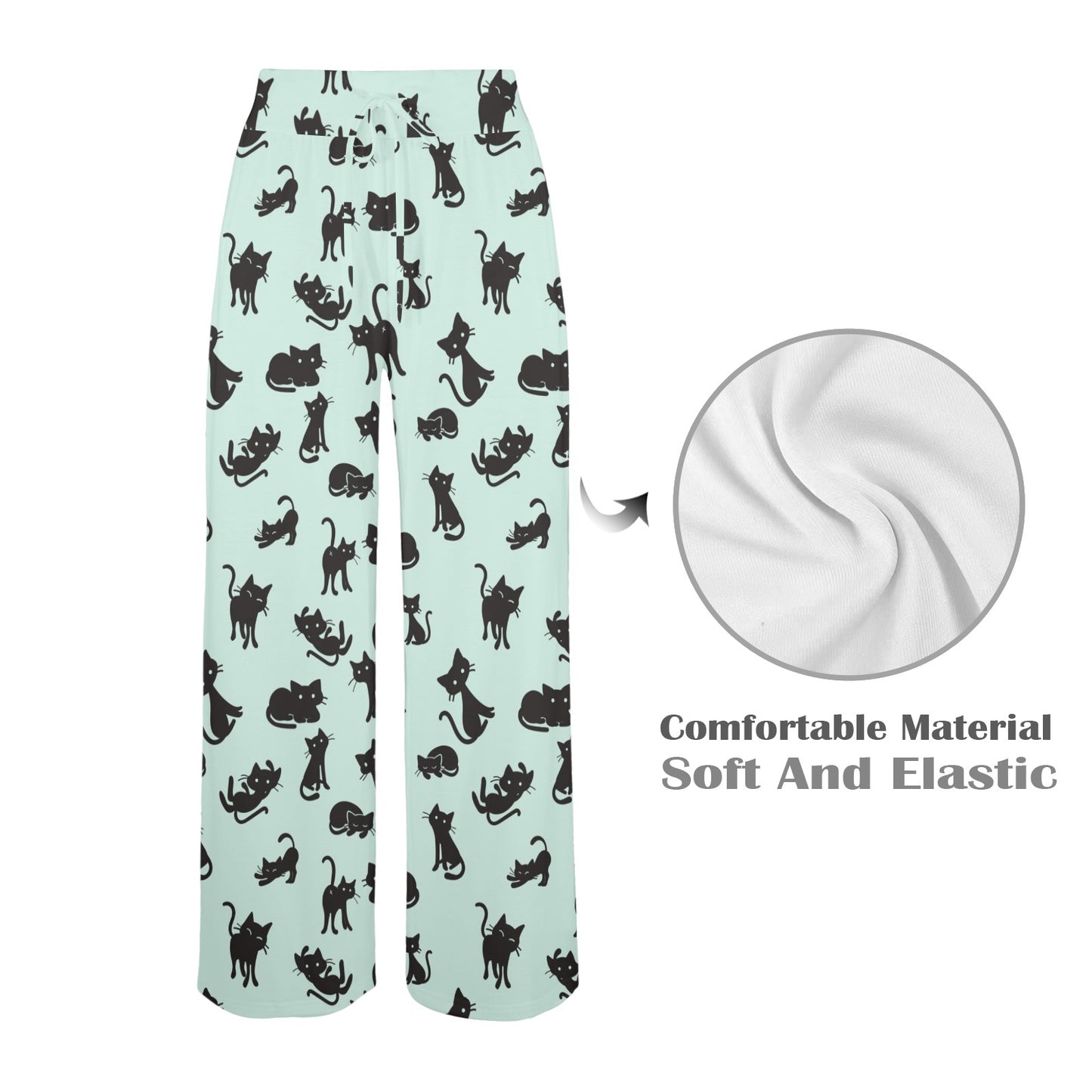 Black Cat Pattern Print Design 04 Women's Wide Leg Lounge Pants