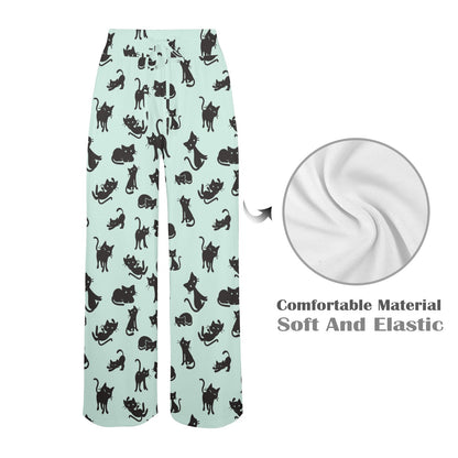 Black Cat Pattern Print Design 04 Women's Wide Leg Lounge Pants