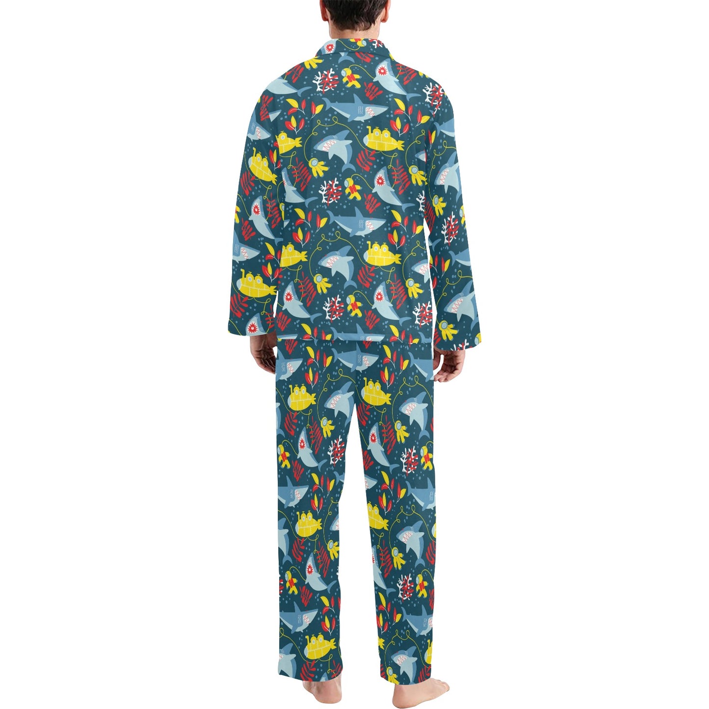 Scuba With Sharks Print Design LKS303 Men's Long Pajama Set