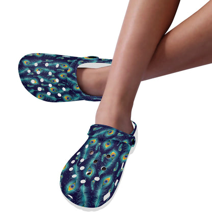 Peacock Feather Blue Design Print Unisex Clogs Shoes