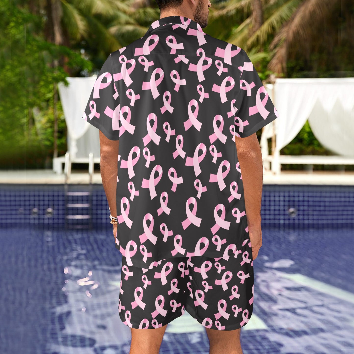 Breast Cancer Awareness Design Men's Beach Shirt and Shorts Set