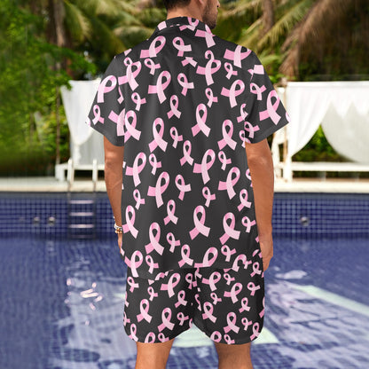 Breast Cancer Awareness Design Men's Beach Shirt and Shorts Set