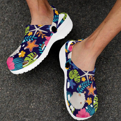 Beach Seashell Floral Theme Unisex Clogs Shoes