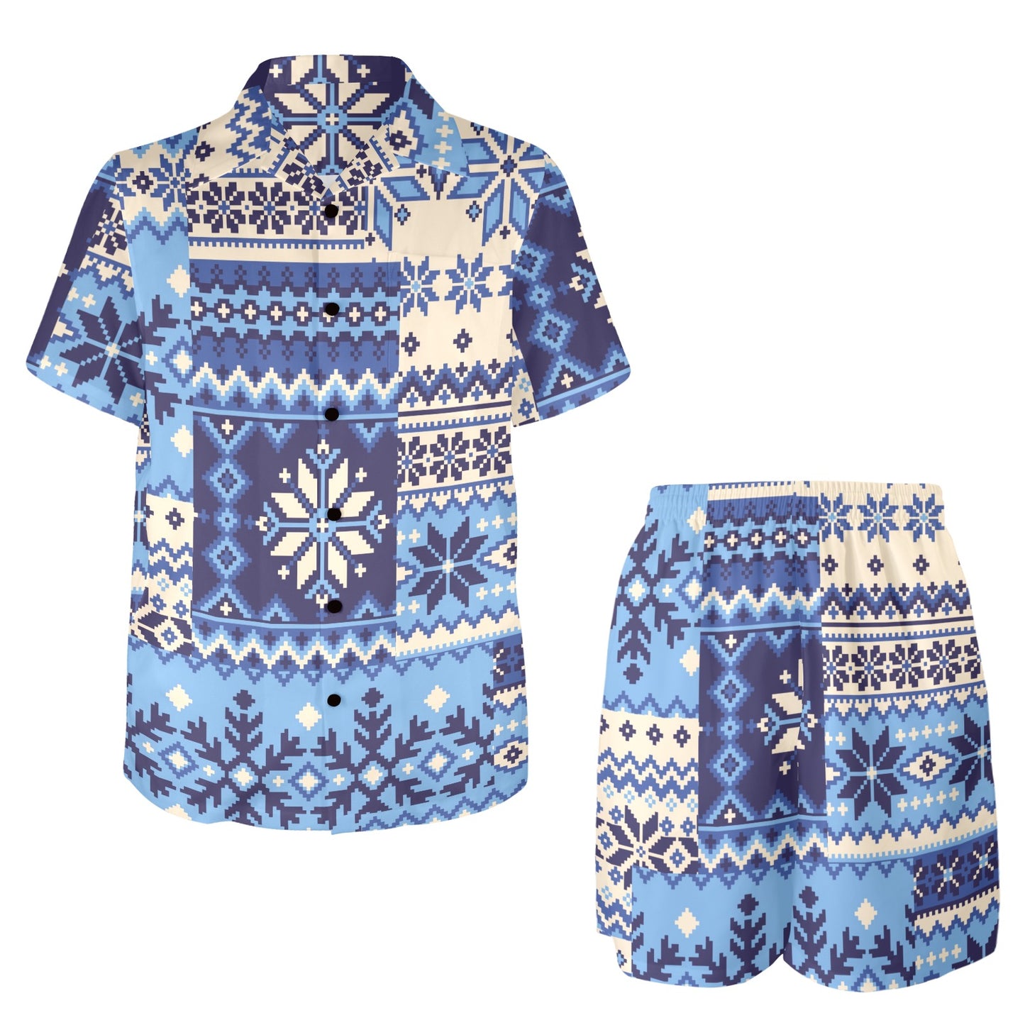 Nordic Pattern Print Design A04 Men's Beach Shirt and Shorts Set