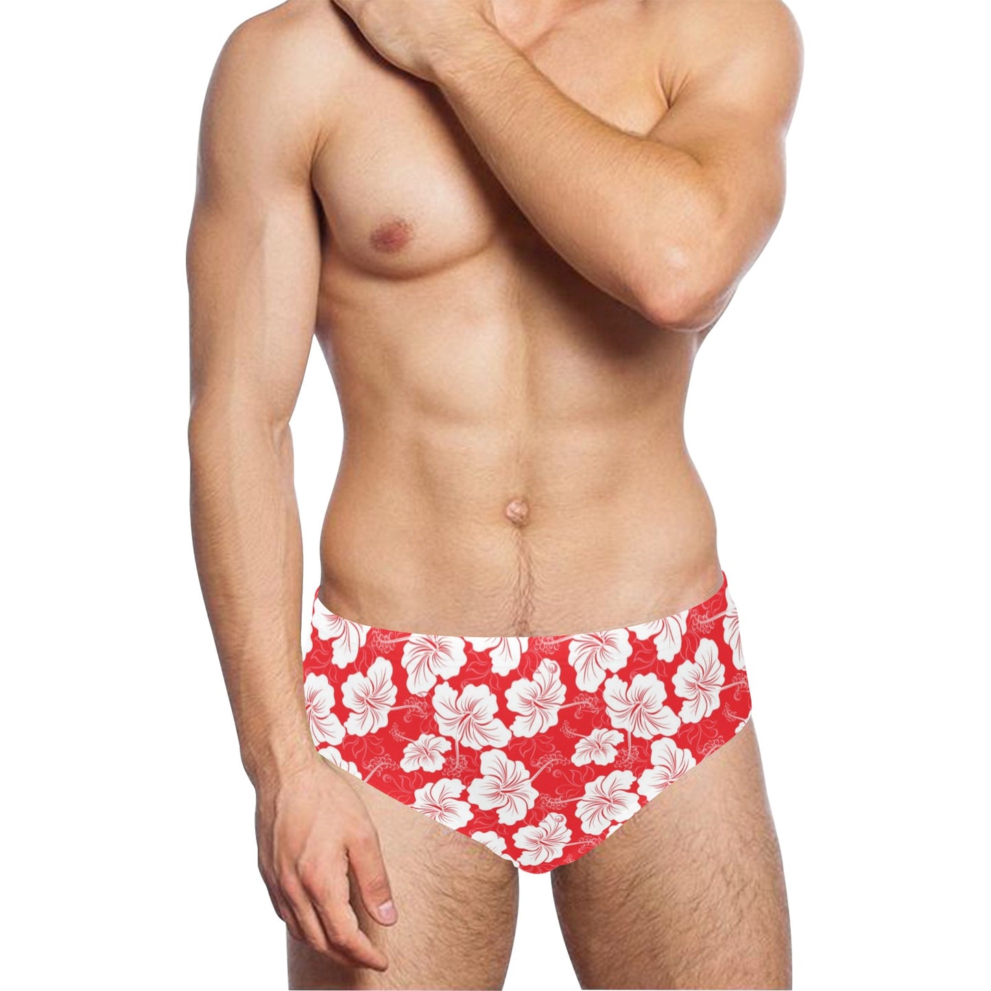 Flower Hawaiian Hibiscus Red Background Print Men's Swimming Briefs