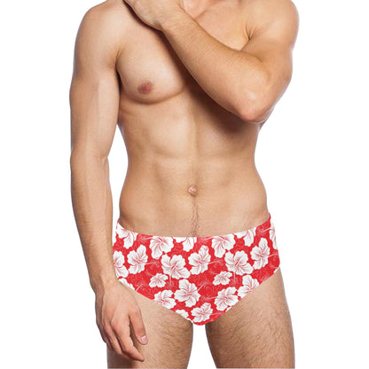 Flower Hawaiian Hibiscus Red Background Print Men's Swimming Briefs