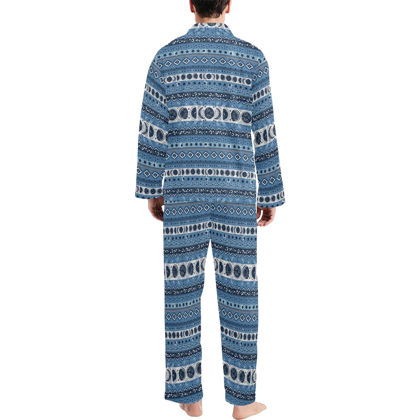 Sun Moon Pattern Print Design LKS306 Men's Long Pajama Set