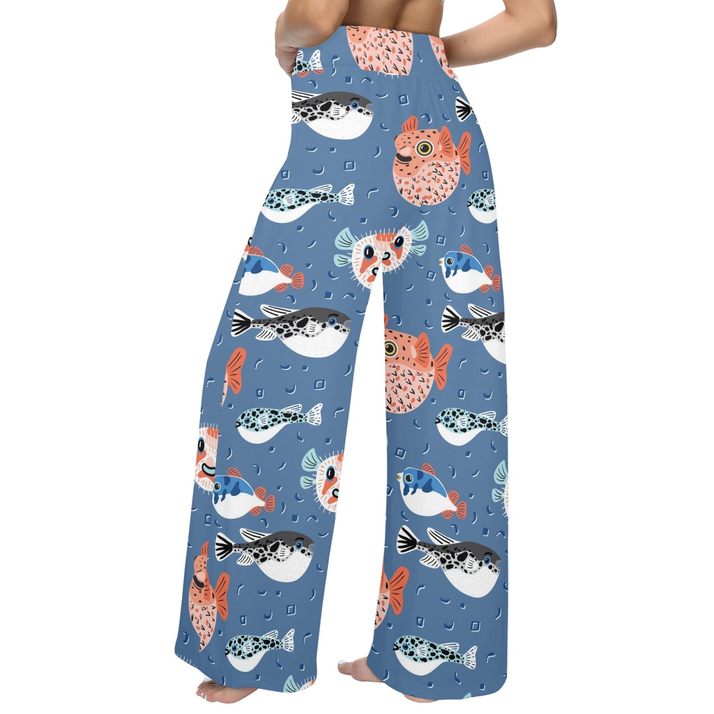 Fugu Pattern Print Design 02 Women's Wide Leg Lounge Pants