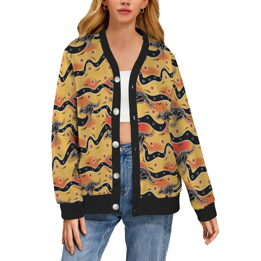 Kangaroos Aboriginal Pattern Print Design 06 Women's Cardigan