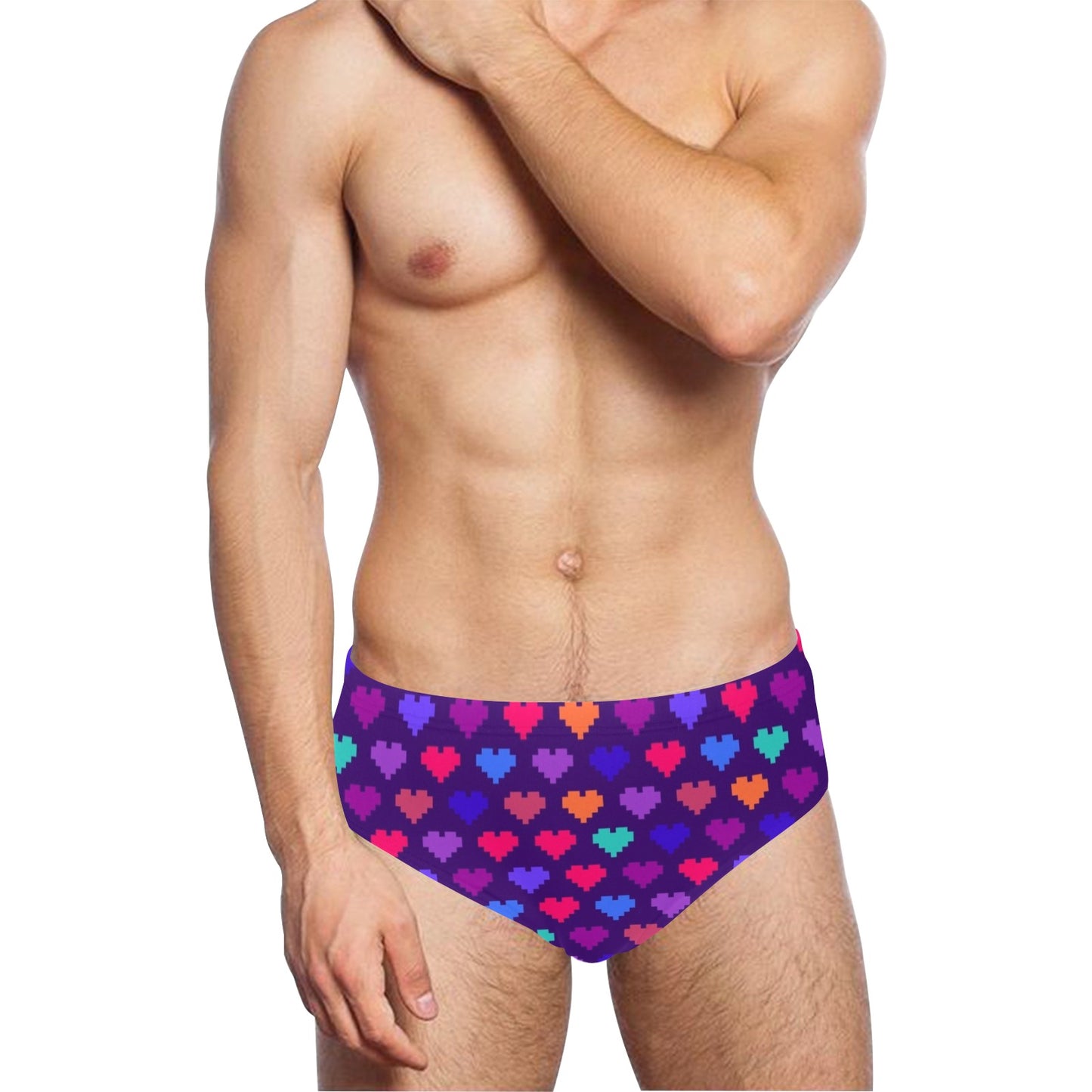 Heart Pixel Pattern Print Design HE03 Men's Swimming Briefs