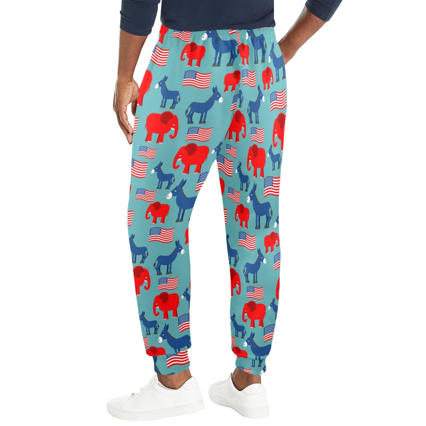 Donkey Red Elephant Pattern Print Design 03 Men's Casual Track Pants