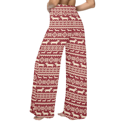 Dachshund Pattern Print Design 09 Women's Wide Leg Lounge Pants