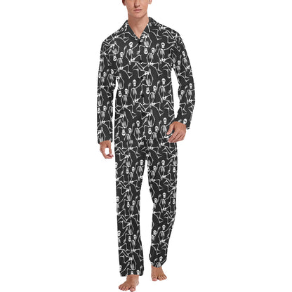 Skeleton Themed Print Men's Long Pajama Set