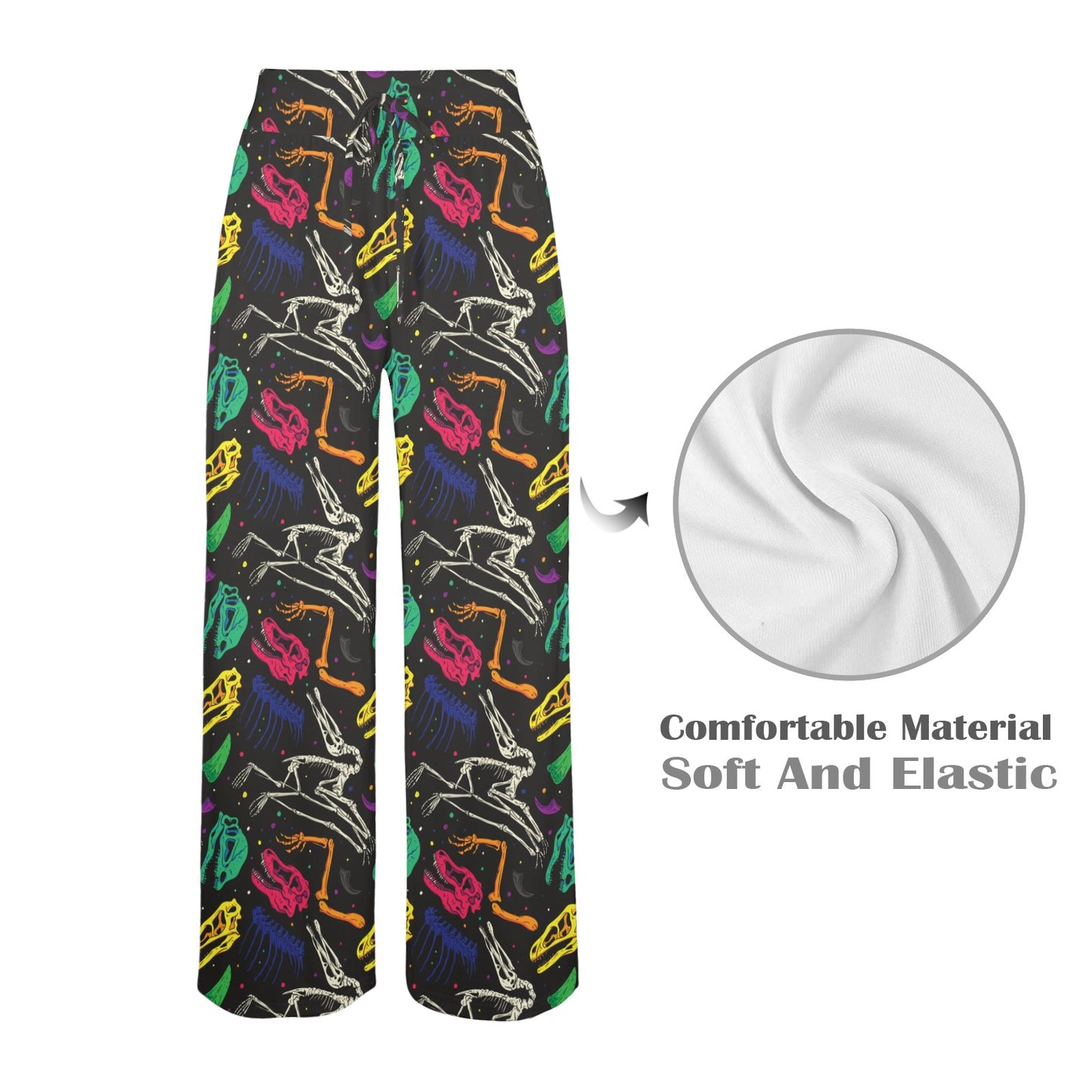 Dinosaur Skull Color Print Pattern Women's Wide Leg Lounge Pants