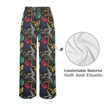 Dinosaur Skull Color Print Pattern Women's Wide Leg Lounge Pants
