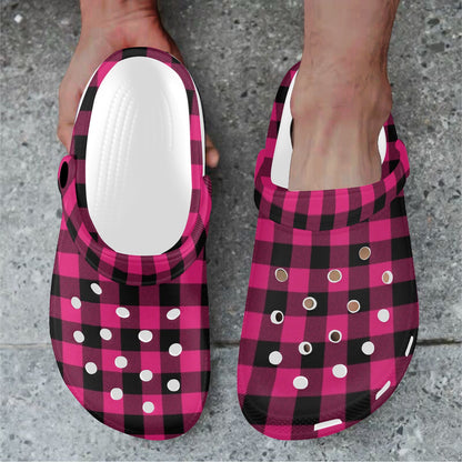 Pink Tartan Plaid Pattern Unisex Clogs Shoes