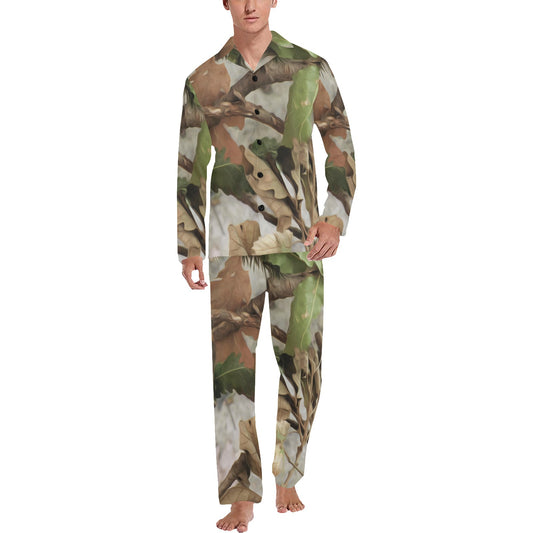 Camo Realistic Tree Forest Print Men's Long Pajama Set