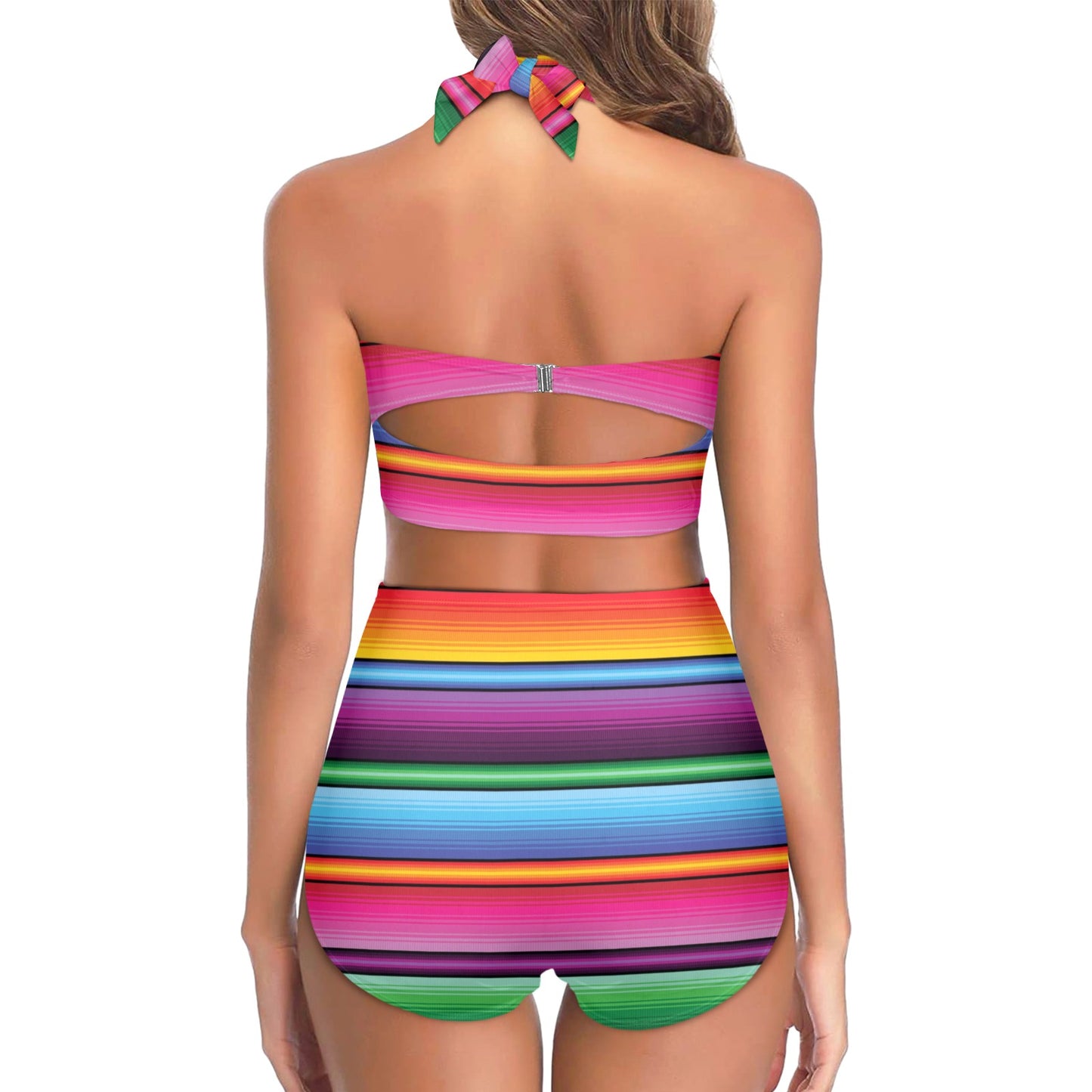 Mexican Blanket Colorful Print Pattern Halter Neck Bikini Swimsuit
