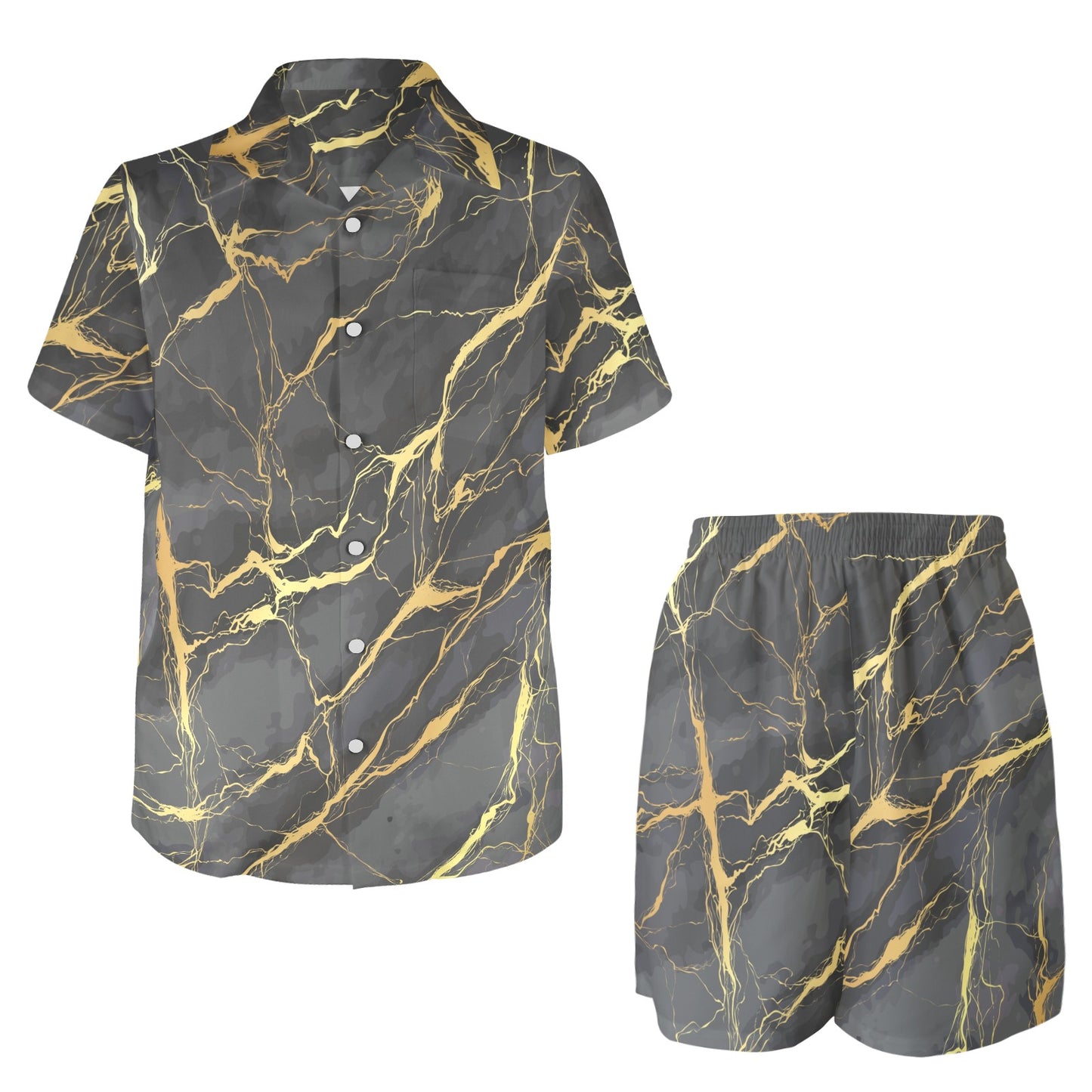 Marble Pattern Print Design 02 Men's Beach Shirt and Shorts Set