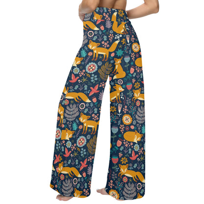 Fox Cute Jungle Print Pattern Women's Wide Leg Lounge Pants