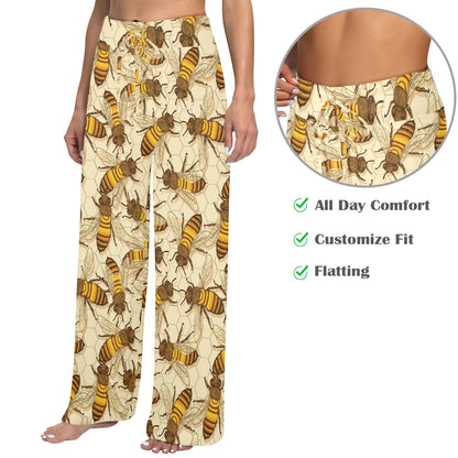 Bee Pattern Print Design BEE05 Women's Wide Leg Lounge Pants