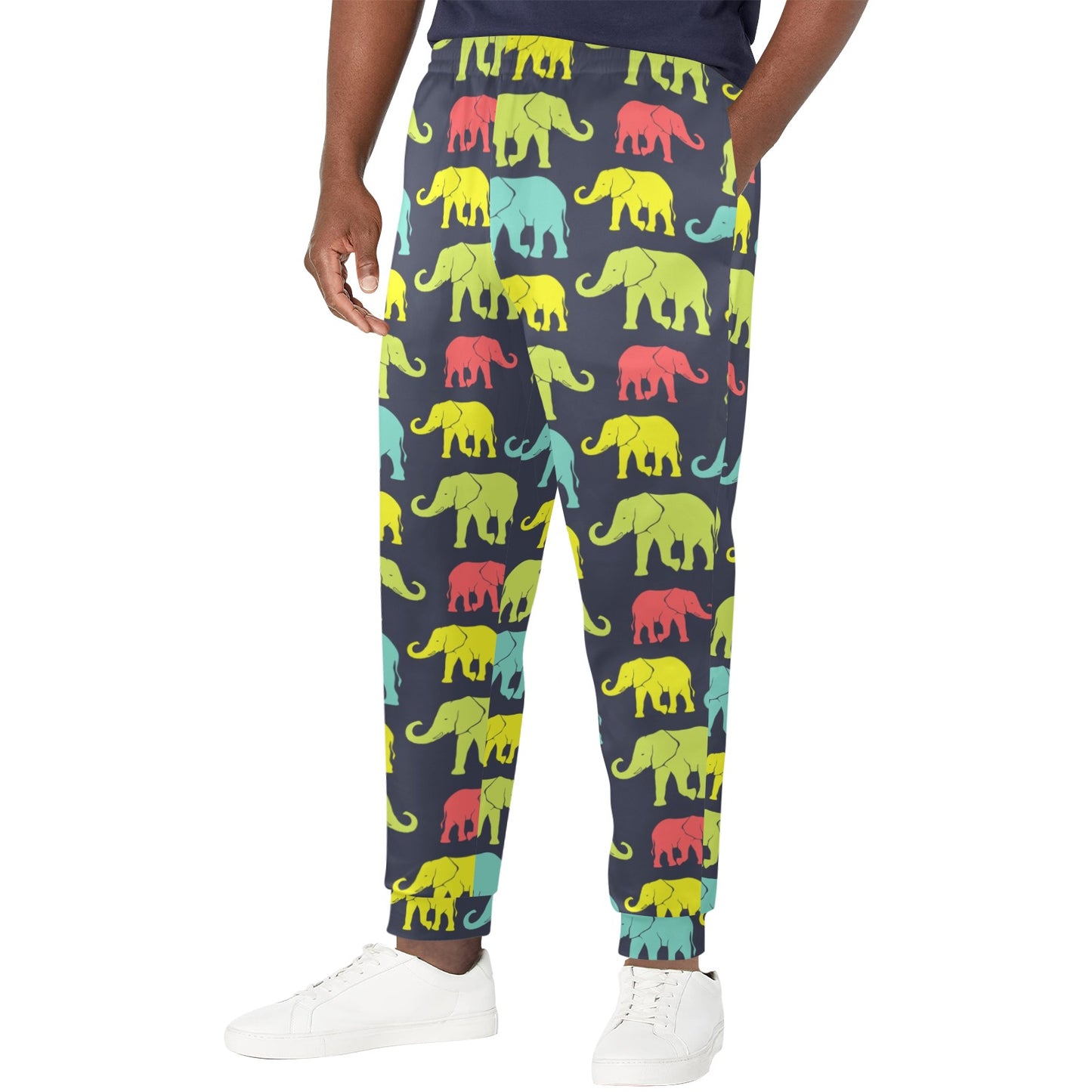 Elephant Neon Color Print Pattern Men's Casual Track Pants