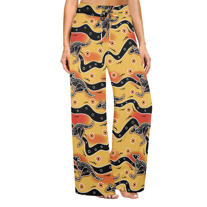 Kangaroos Aboriginal Pattern Print Design 06 Women's Wide Leg Lounge Pants