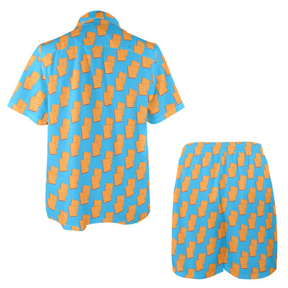 Waffle Print Design LKS304 Men's Beach Shirt and Shorts Set