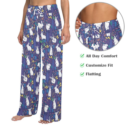 Bunny Pattern Print Design 01 Women's Wide Leg Lounge Pants